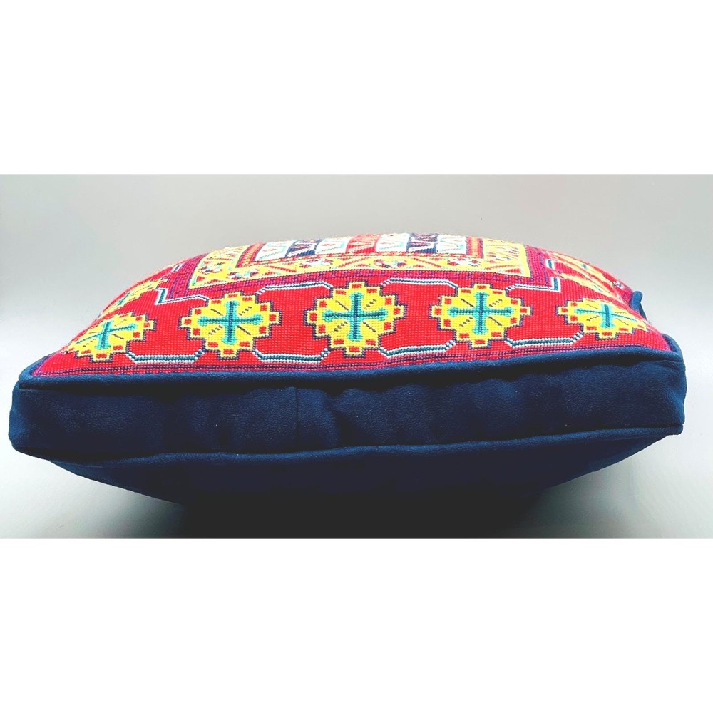 Needlepoint Pillow Geometric Handcrafted Vintage‎ Home Decor 15 inch - Picture 5 of 6